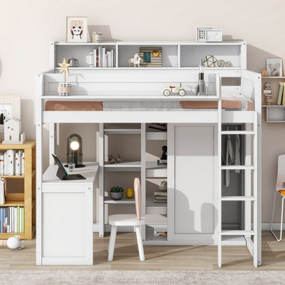 Loft bed with built-in desk, storage shelves and wardrobe in white by HouseOfZazla on Tampa Home & Garden Store