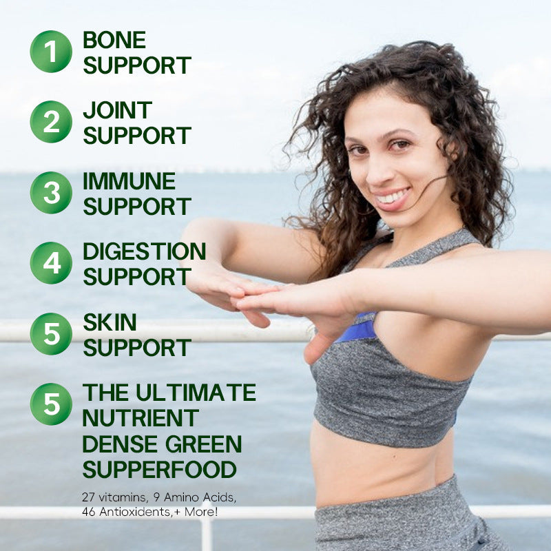 Perfecsy Moringa Leaf Capsules promo with a woman in gray athletic wear by water; benefit bullets on Tampa Home & Garden Store