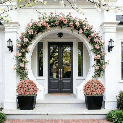 Indoor and Outdoor Silk Rose in a Cement Pot
