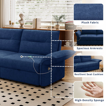85-Inch Convertible Sofa Bed by HouseOfZazla in plush blue fabric with spacious armrests on Tampa Home & Garden Store
