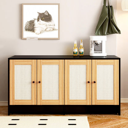 Double Litter Box Enclosure for Cats by HouseOfZazla in a light wood cabinet with woven doors on Tampa Home & Garden Store