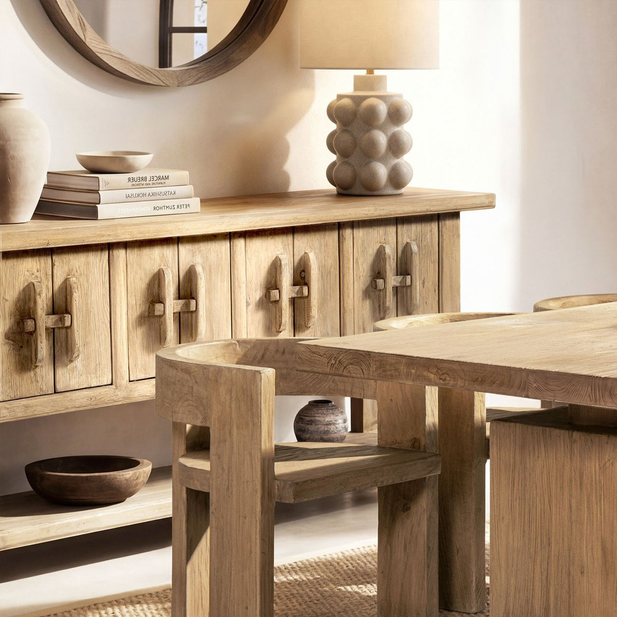 Reclaimed pine sideboard with lower shelf natural finish by HouseOfZazla; rustic planks on Tampa Home & Garden Store