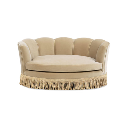 Clara 34.5in scalloped pet sofa bed, medium, fawn velvet with fringe on Tampa Home & Garden Store