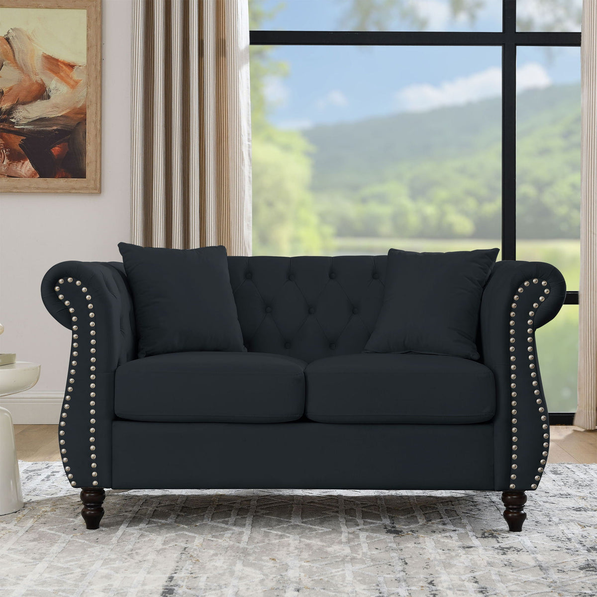 Chesterfield Sofa With Nailhead Trim and Cushions