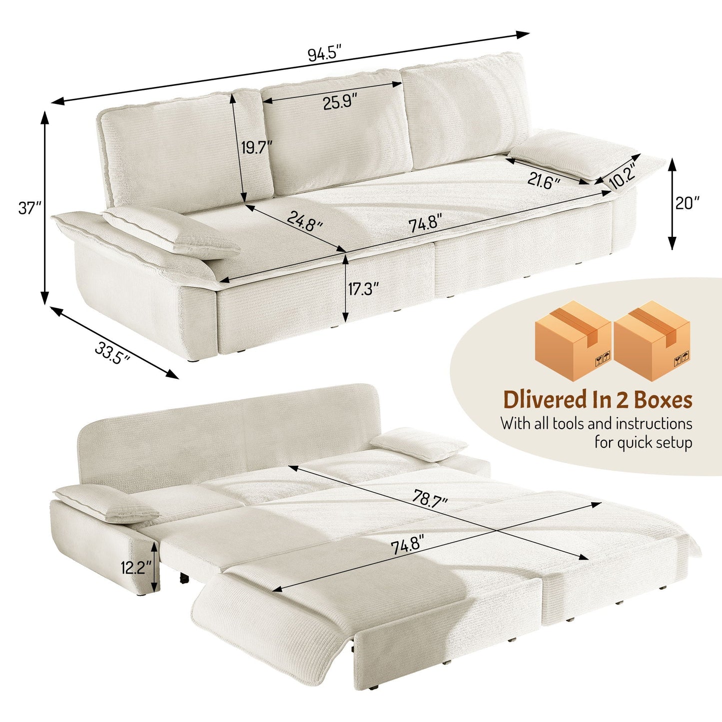 King Size Pull Out Sofa Bed and Chaise Lounge