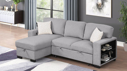 Pinto Sectional Sofa in gray fabric with chaise and built-in storage cubbies on Tampa Home & Garden Store