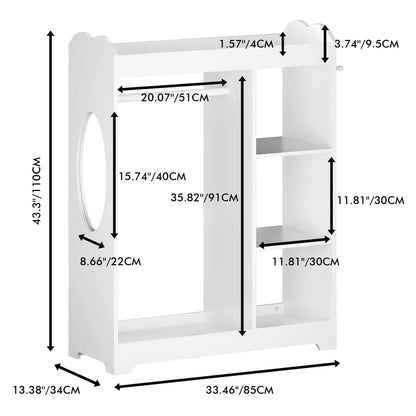 Dress Up Storage with Mirror and Hooks White