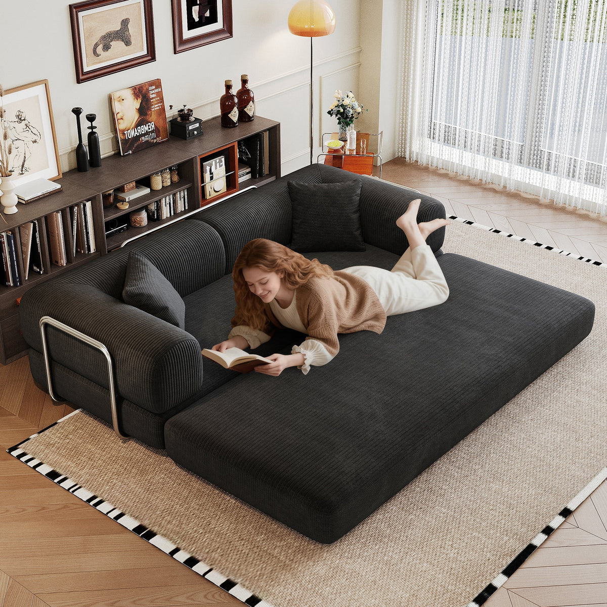 78.8' compression sofa bed in black corduroy with pillow back by HouseOfZazla on Tampa Home & Garden Store