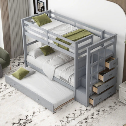 Bunk Bed With Trundle and Staircase Space Saving