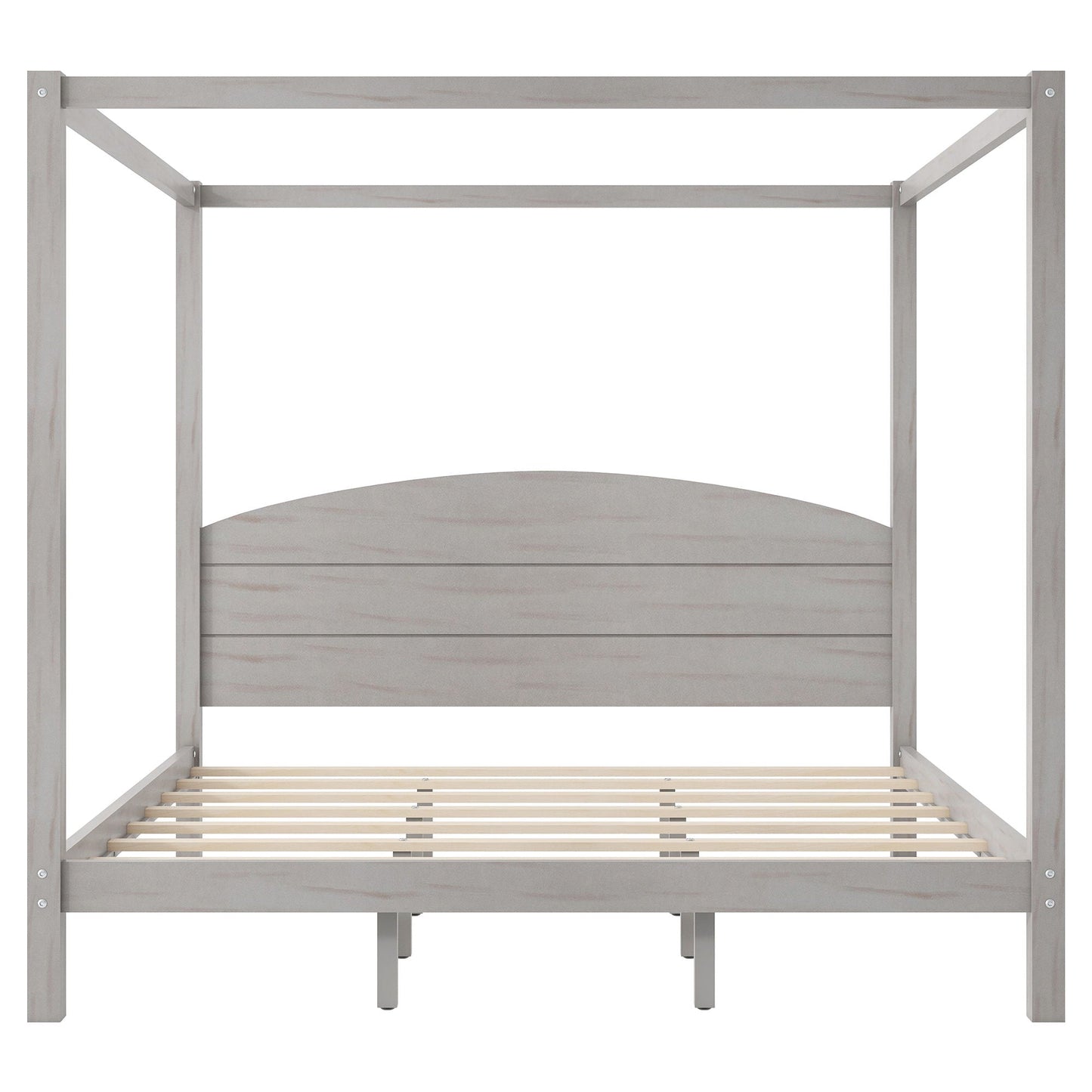 Canopy Platform Bed HouseOfZazla with headboard and support legs in graywashed wood on Tampa Home & Garden Store