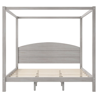 Canopy Platform Bed HouseOfZazla with headboard and support legs in graywashed wood on Tampa Home & Garden Store