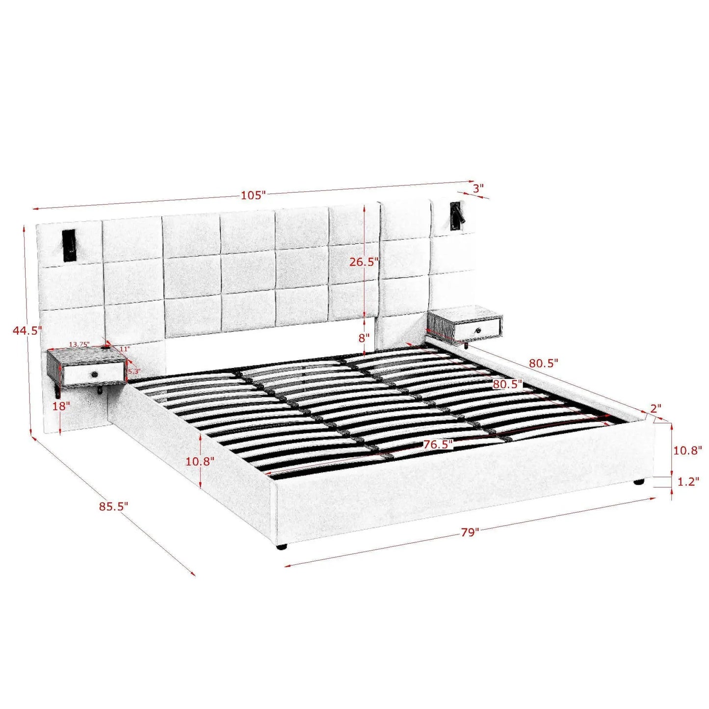 Upholstered hydraulic platform bed with tufted headboard storage shelves and nightstands on Tampa Home & Garden Store