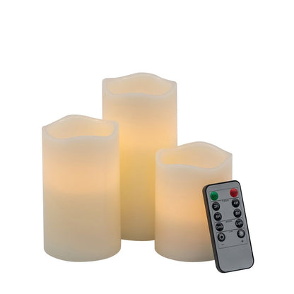 LED Candles With Remote Timer Set Of 3 Ivory