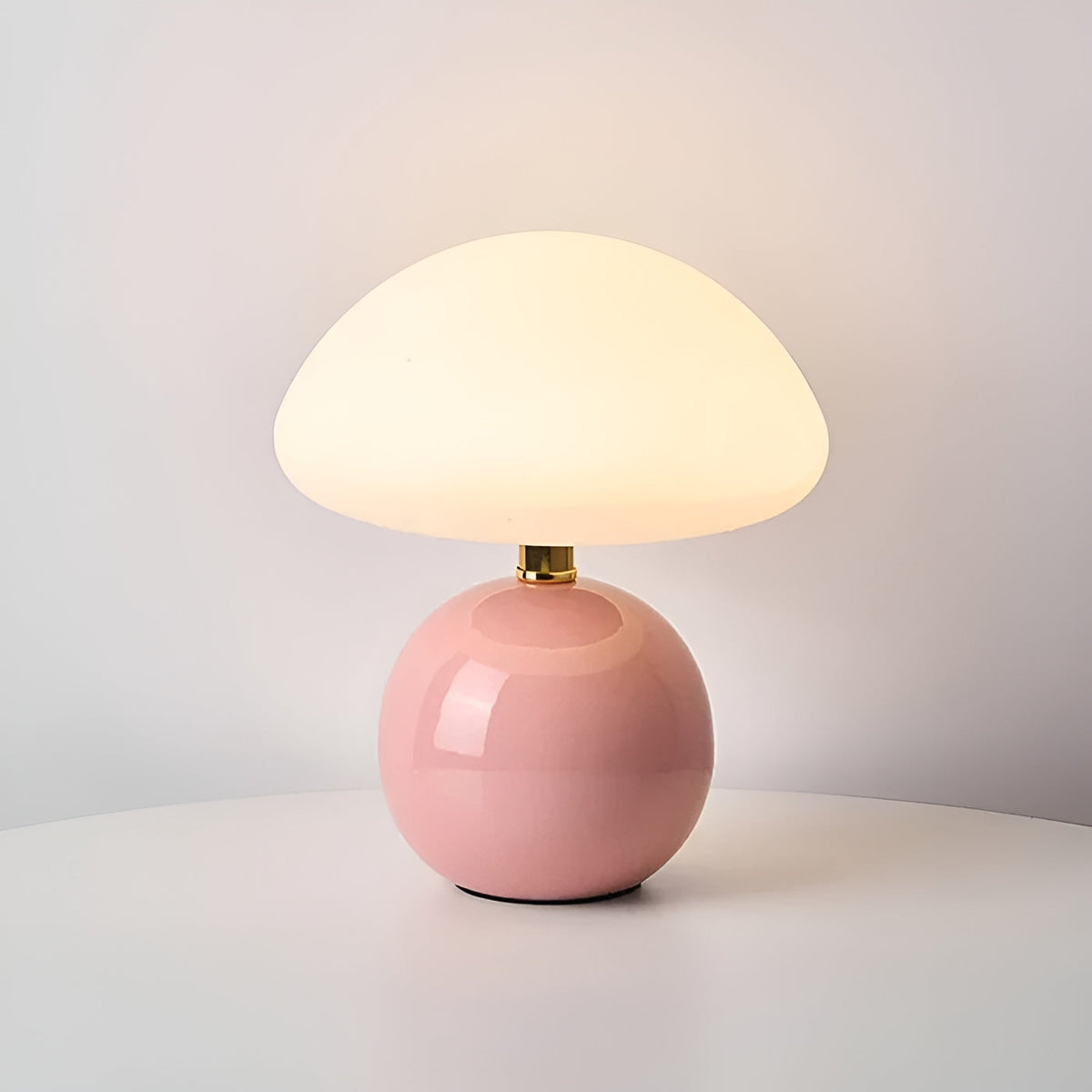 USB Mushroom Lamp by Moktan Sabai, pink ceramic base with white mushroom shade, ambient light on Tampa Home & Garden Store