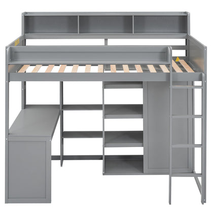 Loft Bed With Built In Desk, Storage Shelves, And Wardrobe gray metal frame by HouseOfZazla on Tampa Home & Garden Store