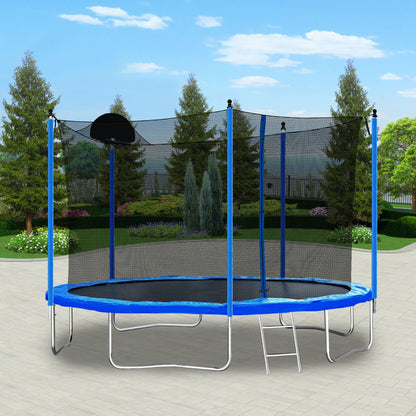 12ft Trampoline with Basketball Hoop and Blue Net