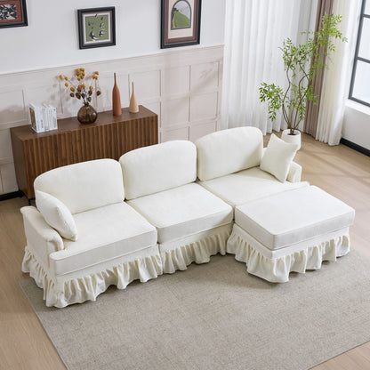 L-shaped sectional sofa 2-piece white set with removable ruffled skirt and ottoman on Tampa Home & Garden Store