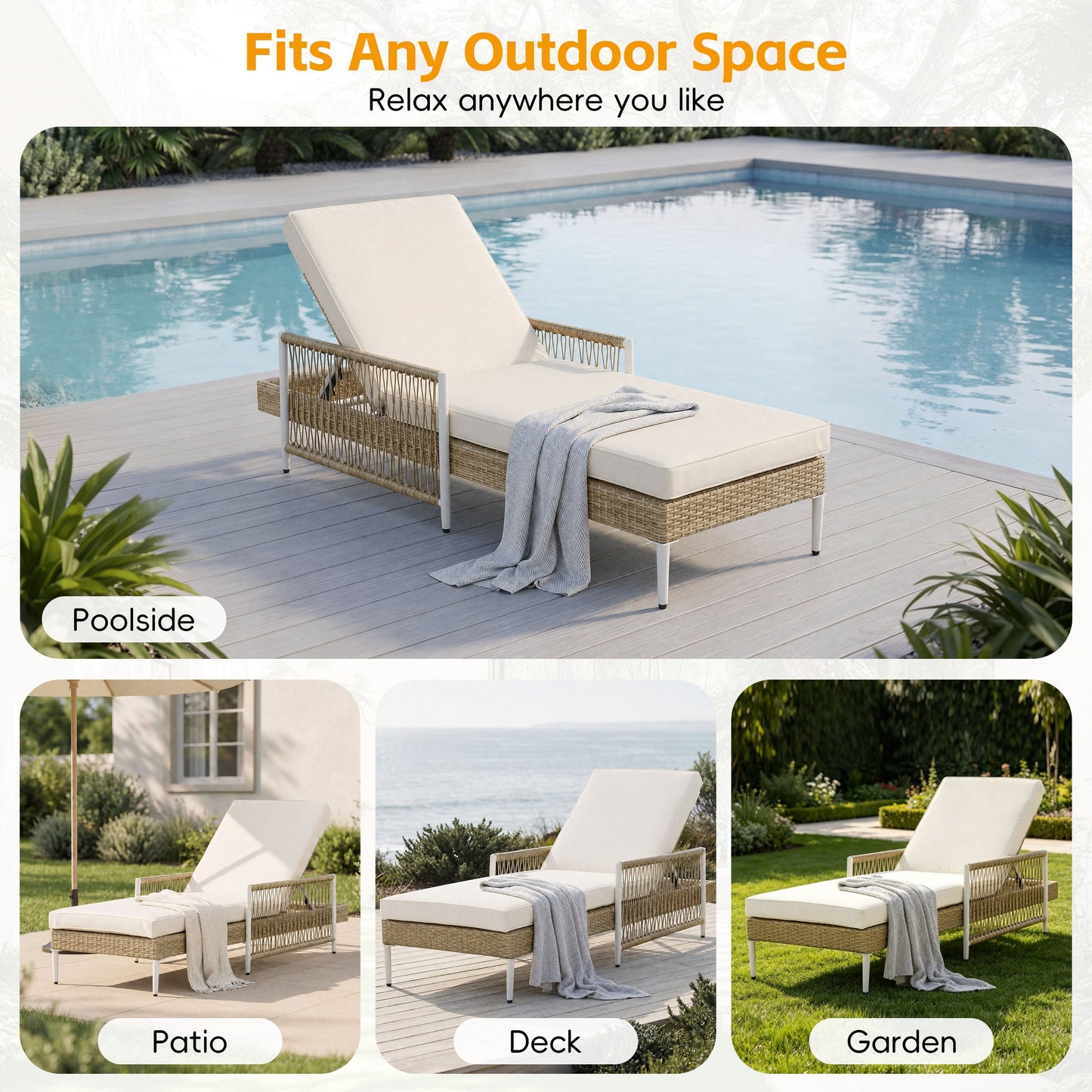 Durable PE Rattan Chaise and Outdoor Patio Set
