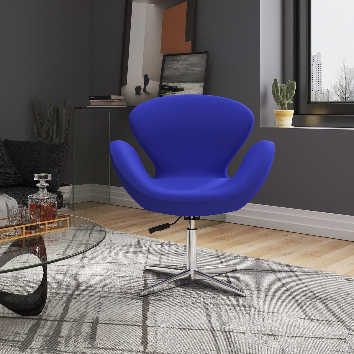 Raspberry blue swivel lounge chair with 360-degree rotation by HouseOfZazla in living space on Tampa Home & Garden Store