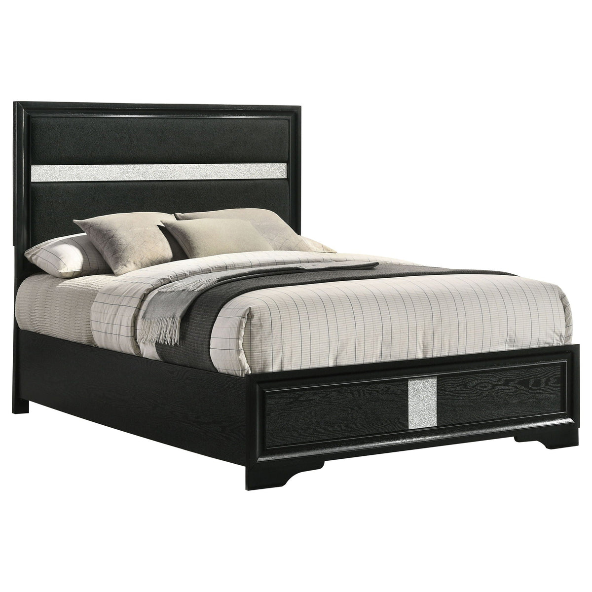 Annie Upholstered Panel Bed and Glitter Stripe