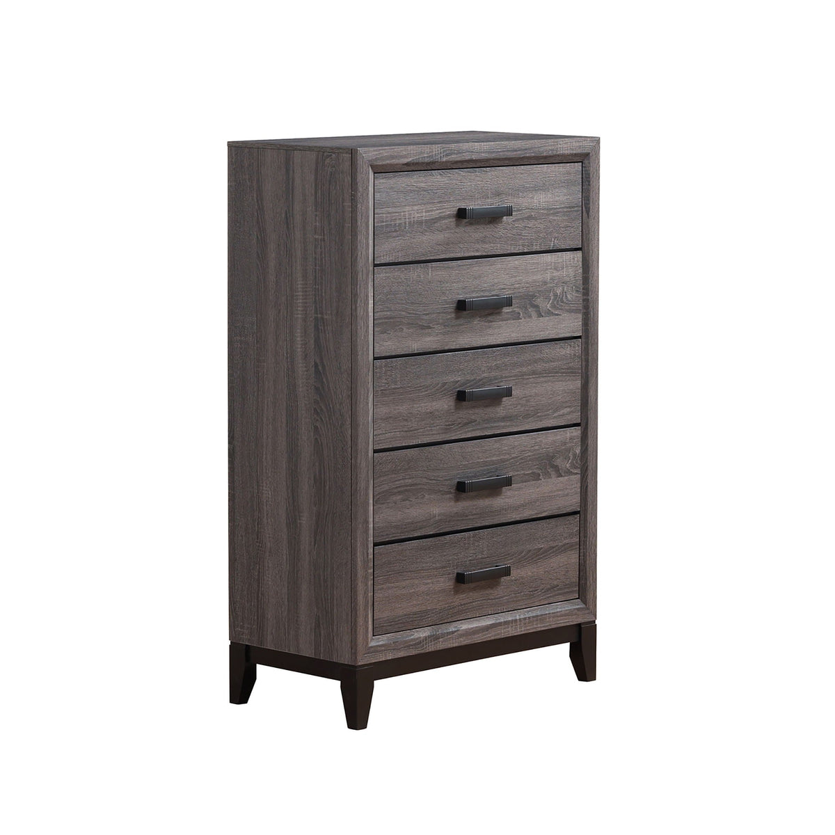 Mirage accent chest with five drawers in dark gray wood finish, black drawer pulls, tapered legs on Tampa Home & Garden Store