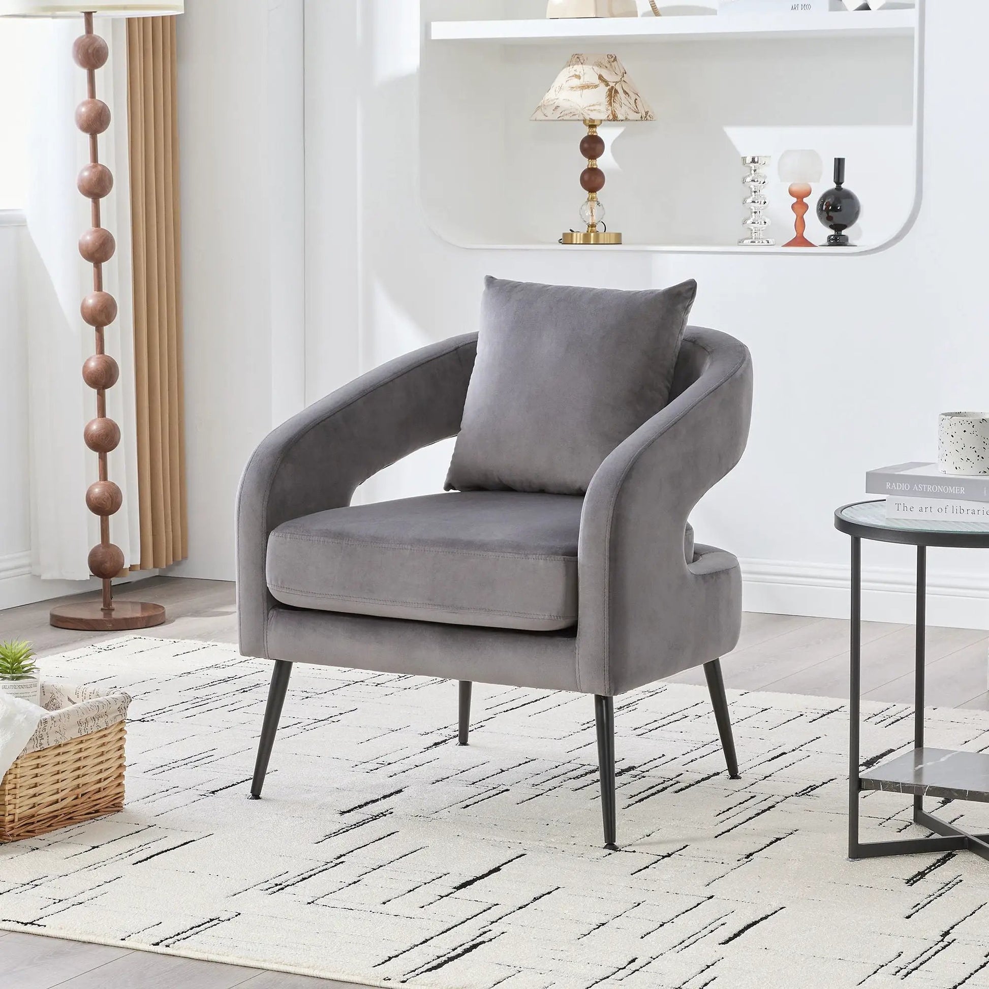 Open Back Accent Chair, round gray plush arm chair by Unique Piece Furniture on Tampa Home & Garden Store