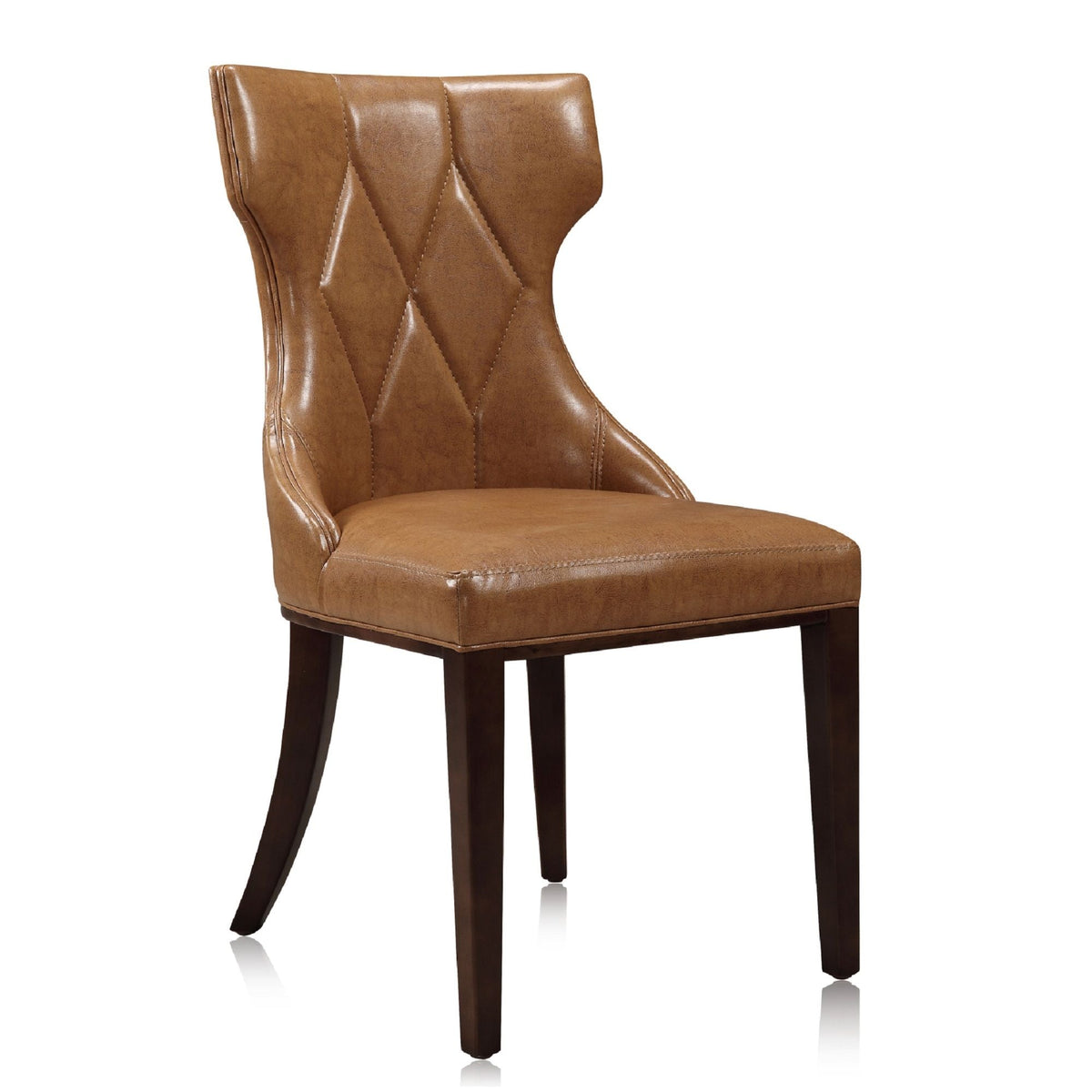 Reine dining chair set of 2 in brown leather with diamond tufting and solid wood legs on Tampa Home & Garden Store