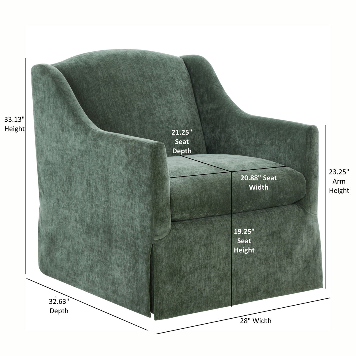 Skirted swivel accent chair dark green velvet with 360° swivel base by HouseOfZazla on Tampa Home & Garden Store