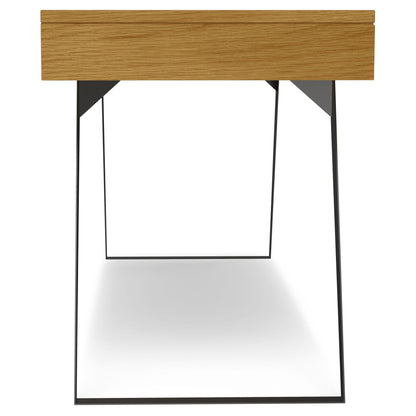 Handcrafted acacia desk with drawer storage, warm golden wood, black metal legs on Tampa Home & Garden Store