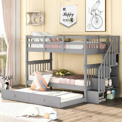 Stairway Bunk Bed with Storage and Guard Rail
