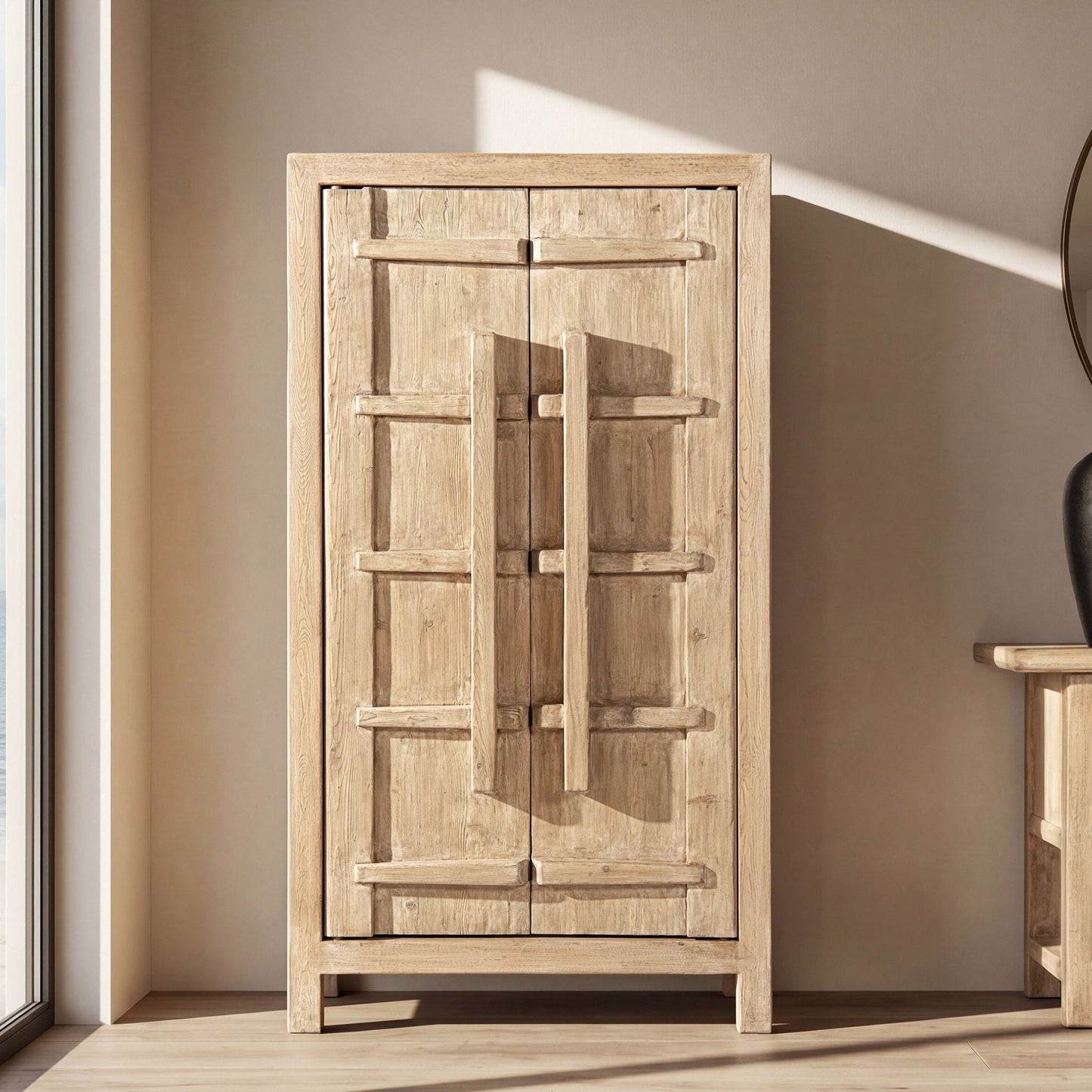 Rowan storage cabinet with double doors in natural wood finish by HouseOfZazla on Tampa Home & Garden Store