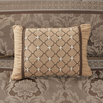 7 Piece Jacquard Comforter Set Brown/Gold King HouseOfZazla damask with two beige bolsters on Tampa Home & Garden Store