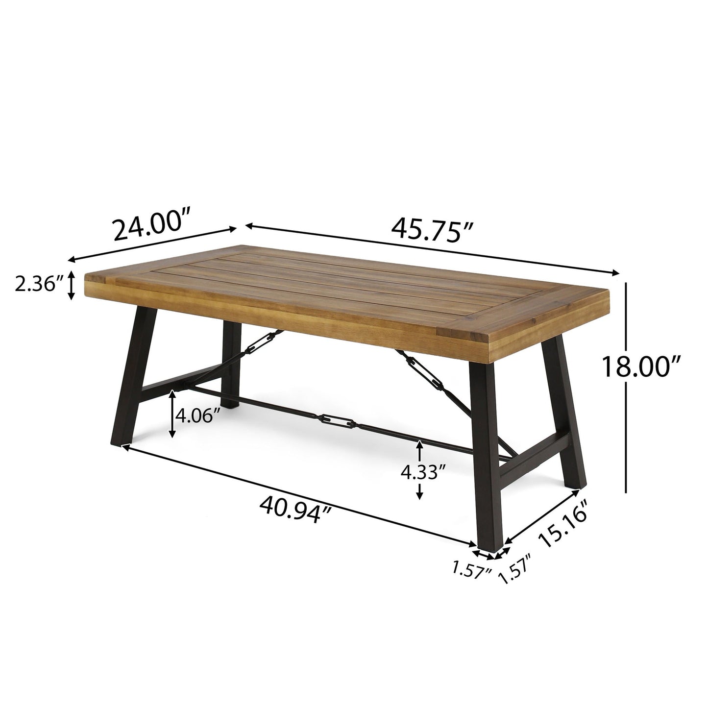 Modern Outdoor Acacia And Metal Coffee Table