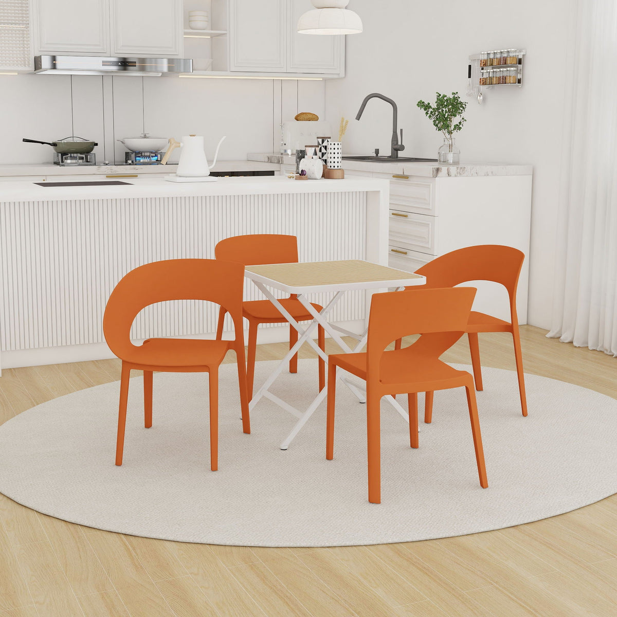 Modern 4 Piece Outdoor Set with Folding Table orange chairs by HouseOfZazla on Tampa Home & Garden Store