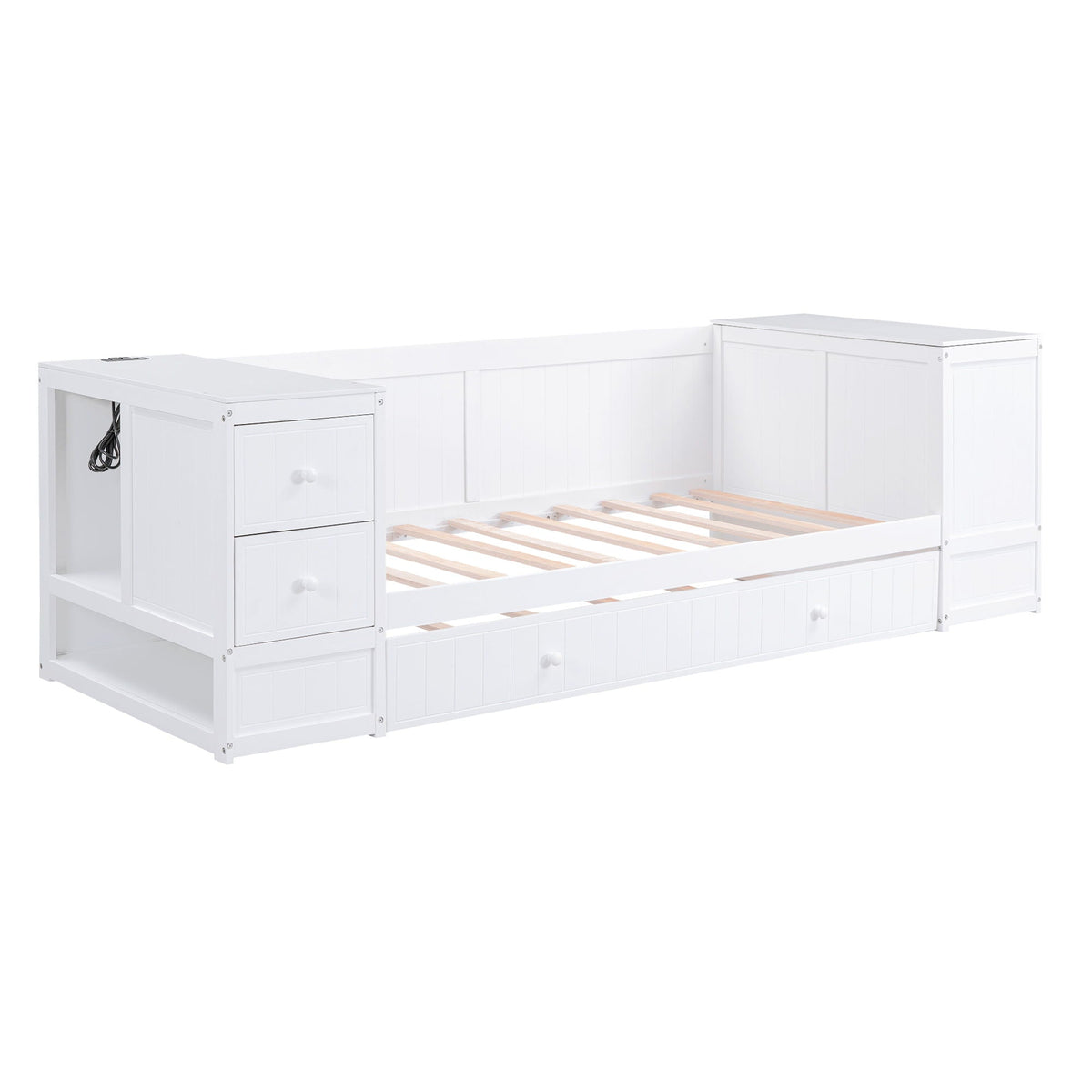 Daybed with storage arms and trundle by HouseOfZazla, white wood frame with end storage on Tampa Home & Garden Store