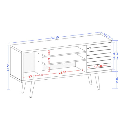 Smart Storage TV Stand with Solid Wood Legs blueprint showing shelves HouseOfZazla on Tampa Home & Garden Store