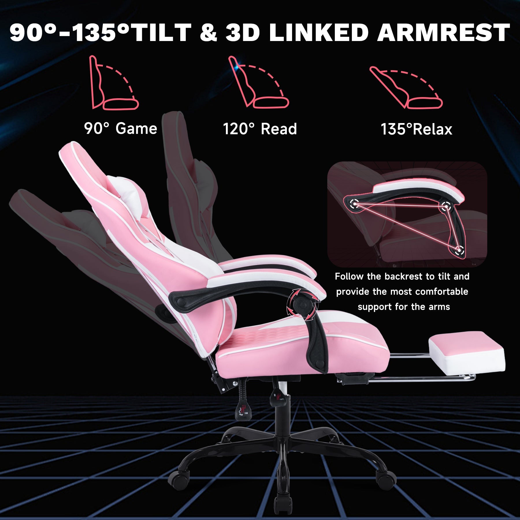 Ergonomic Video Gamer Chair by HouseOfZazla pink upholstery with massage lumbar support on Tampa Home & Garden Store