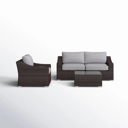 Outdoor Wicker Set With Glass Table And Cushions