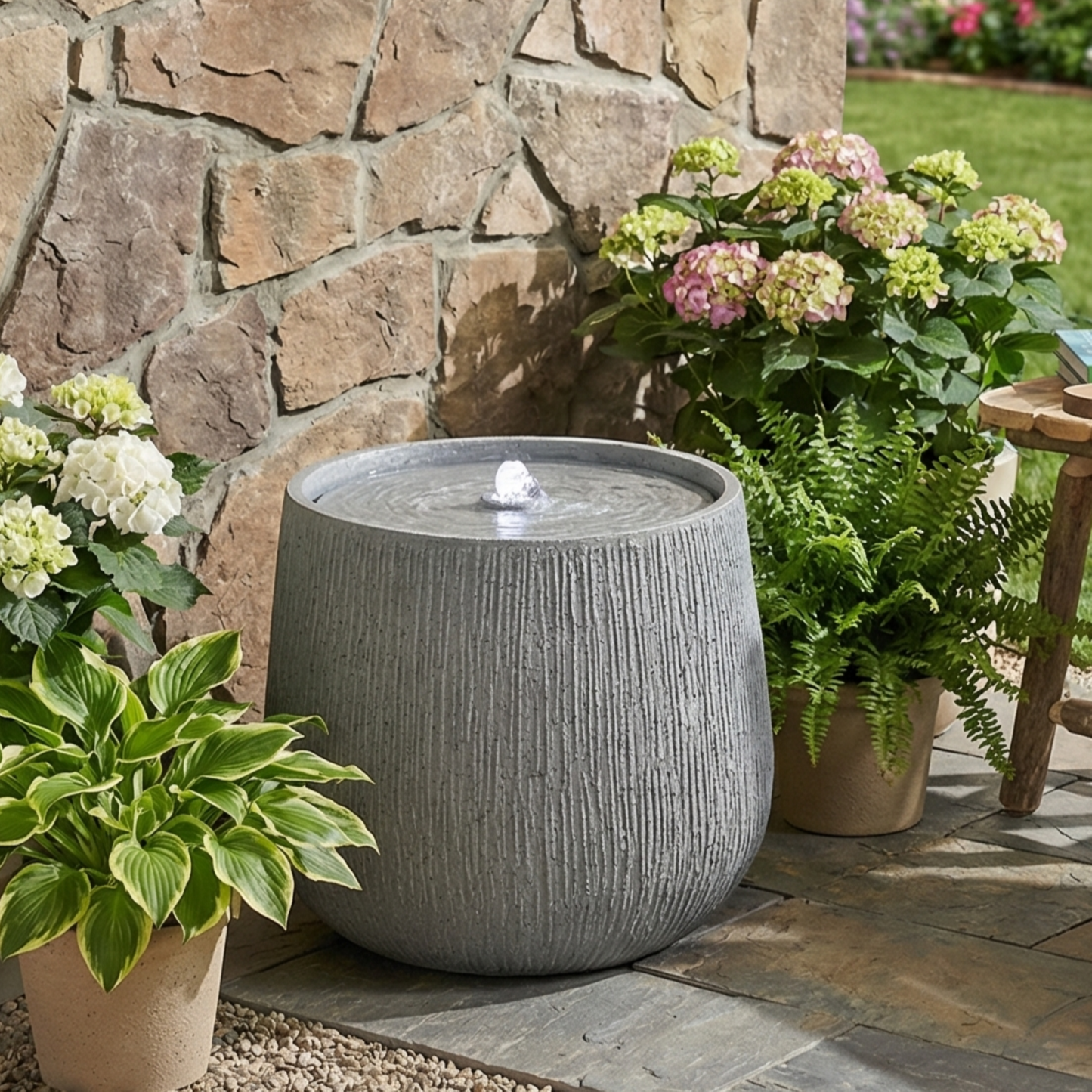 Outdoor water fountain 12.99-inch gray polyresin with LED light HouseOfZazla on Tampa Home & Garden Store