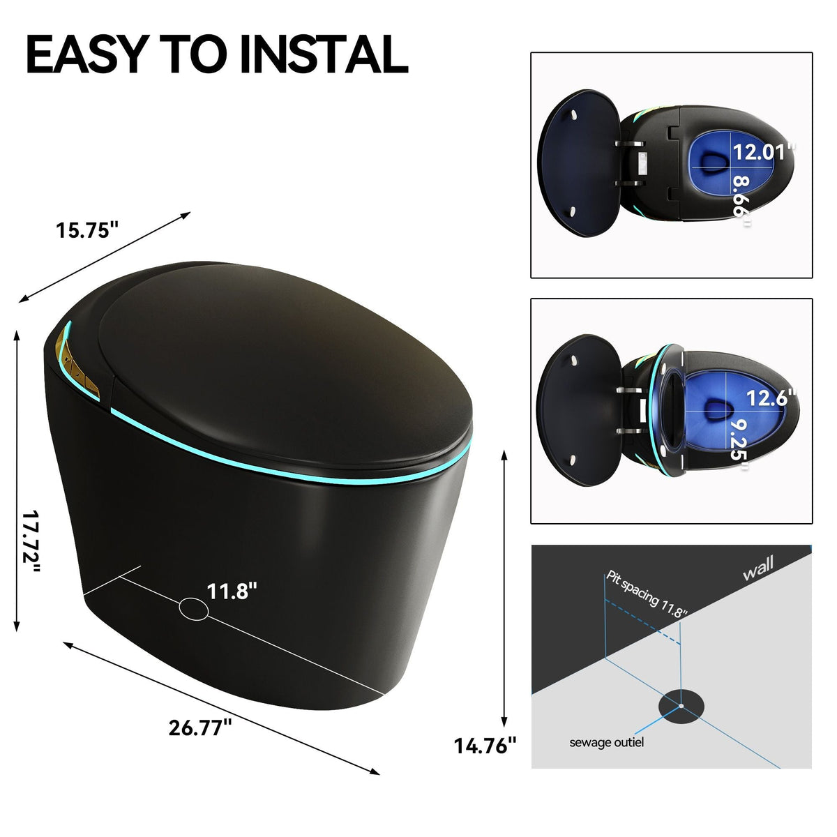 HouseOfZazla smart toilet with ceramic bidet in matte black; modern rounded silhouette on Tampa Home & Garden Store