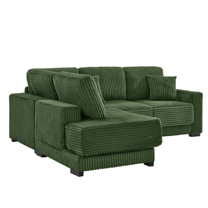 93-inch L-shaped sectional sofa in green corduroy fabric with chaise by HouseOfZazla on Tampa Home & Garden Store