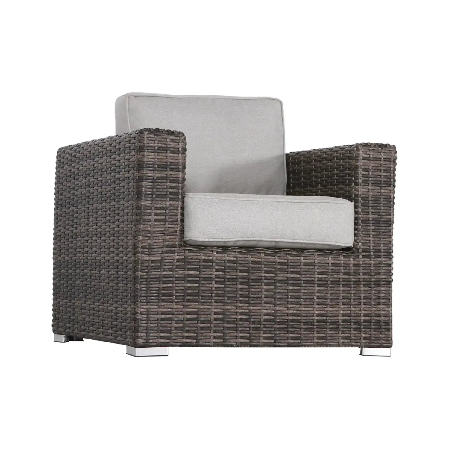 2 Piece Outdoor Set armchair in dark brown rattan with gray cushions Unique Piece Furniture on Tampa Home & Garden Store