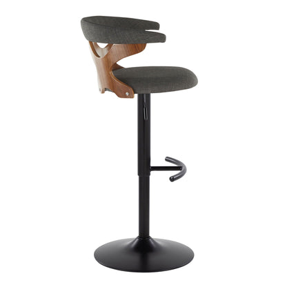 HouseOfZazla adjustable barstool with swivel, dark gray fabric seat and curved wood frame on Tampa Home & Garden Store