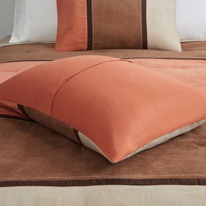 7 Piece Faux Suede Comforter Set Coral Queen by HouseOfZazla in coral and brown tones on Tampa Home & Garden Store