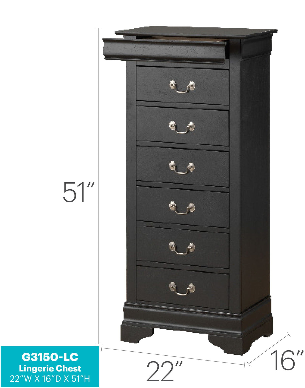 Traditional style lingerie chest by HouseOfZazla in black with English dovetail drawers on Tampa Home & Garden Store