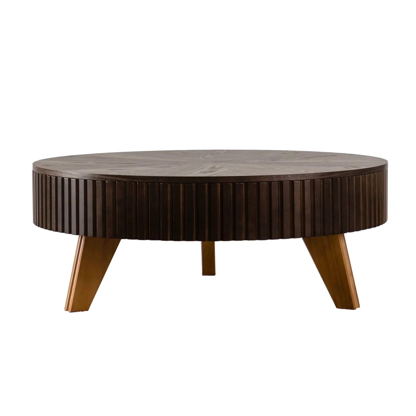 Round Retro Coffee Table with Solid Wood Legs