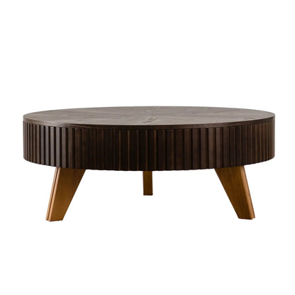 Round Retro Coffee Table with Solid Wood Legs