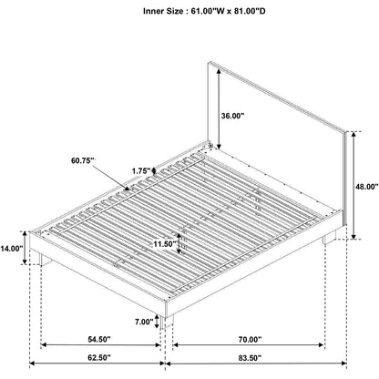 Hemlock platform bed with tall headboard in blueprint diagram, HouseOfZazla brand on Tampa Home & Garden Store