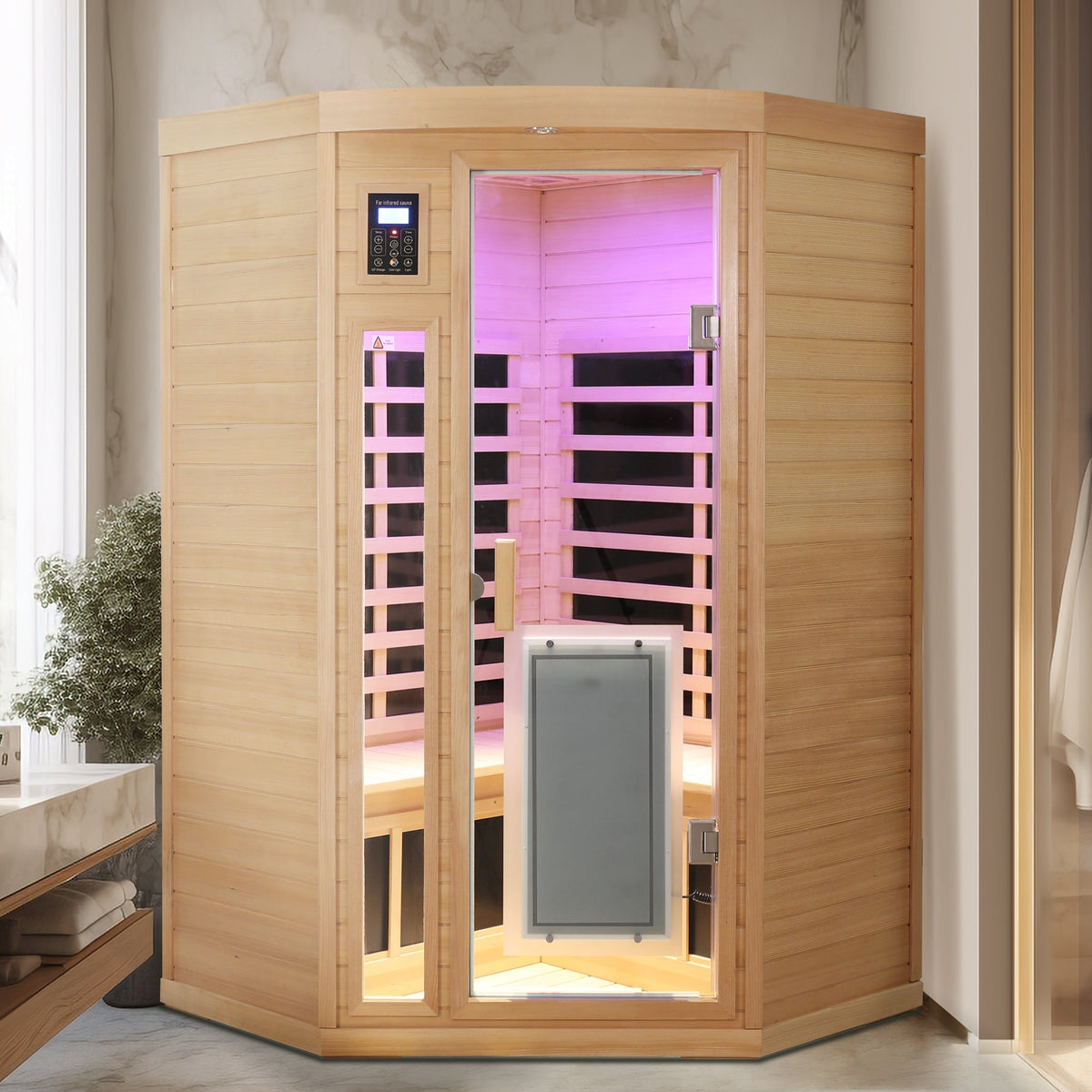 Hemlock wood far infrared 2-person sauna room with glass door Bluetooth-enabled by HouseOfZazla on Tampa Home & Garden Store