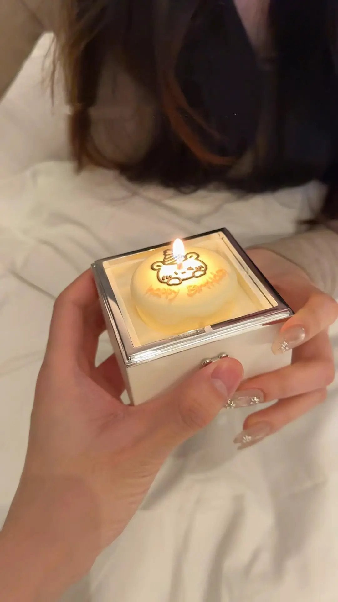 Valentine's Day Girlfriend Bear Cake Flip Ring Box by FLIPSTYLEZLLC, silver mirrored jewelry box with yellow bear cake on Tampa Home & Garden Store